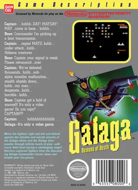 Galaga - Demons of Death (USA) box cover back